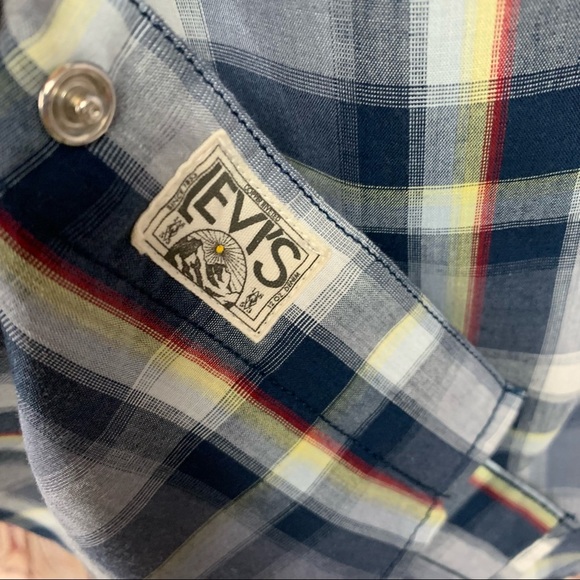 Levi Strauss Blue Plaid Pearl Snap Short Sleeve Shirt - Picture 6 of 8